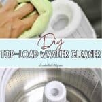 Cleaning a top-loading washing machine with a cloth and cleaning solution.