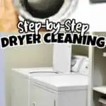 Close-up of a dryer vent with cleaning instructions for maintenance.