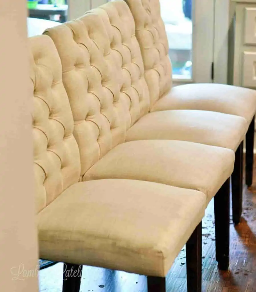 upholstered chairs lined in a row.