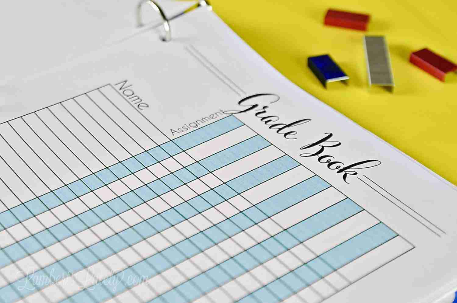 close-up of grade book printable.