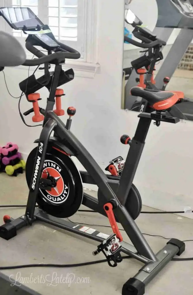 Schwinn IC4 in a garage gym.