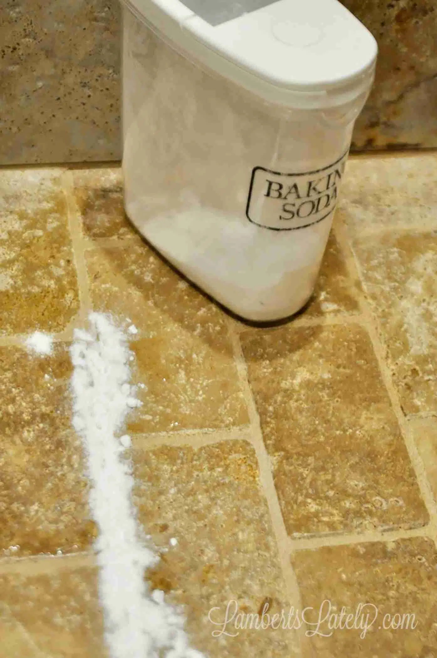 baking soda on grout in a shower