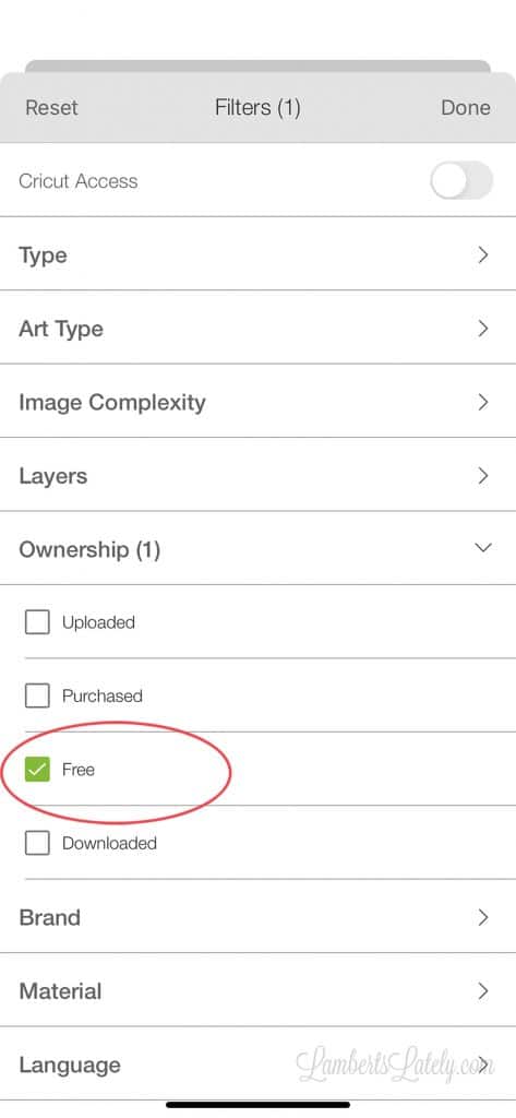 selecting free designs in the cricut iPhone app