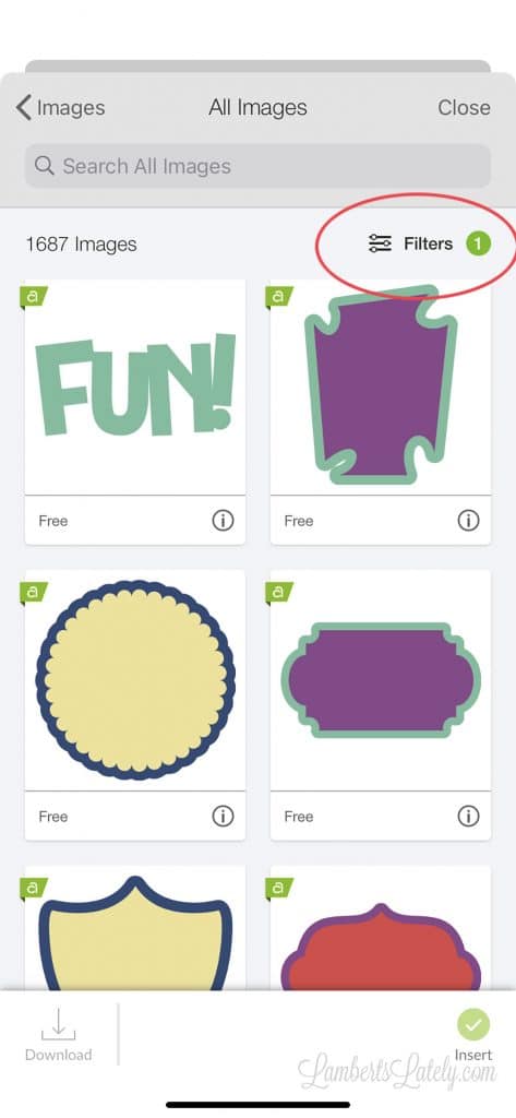 selection of labels in cricut iPhone app