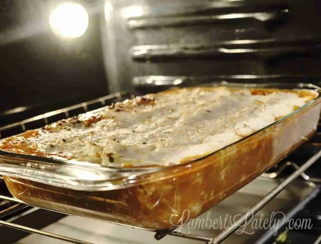 shrimp boil fisherman's pie in an oven.
