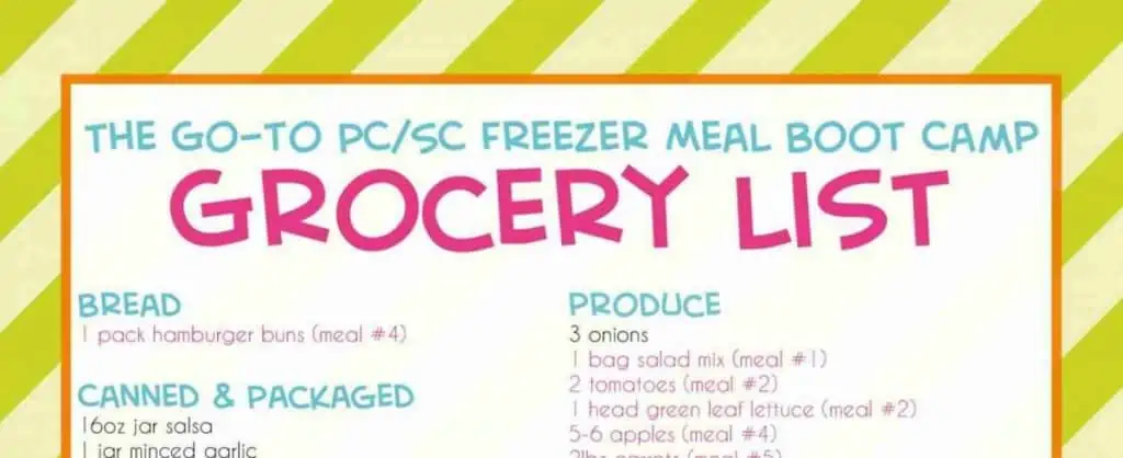 screenshot of top of grocery list printable.