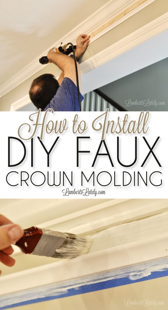 Check out this easy DIY for making existing crown molding look thick! Simply installing additional trim molding and using a faux painting trick makes simple molding look expensive.