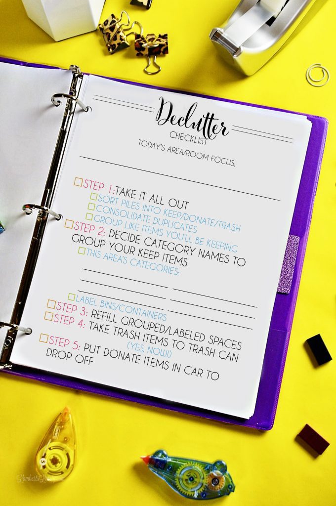 Grab this free printable decluttering checklist - it can be used for any room/space and walks you through the process of organizing your space step-by-step!