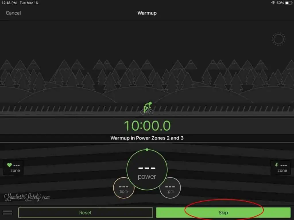 skip warmup in Kinetic app