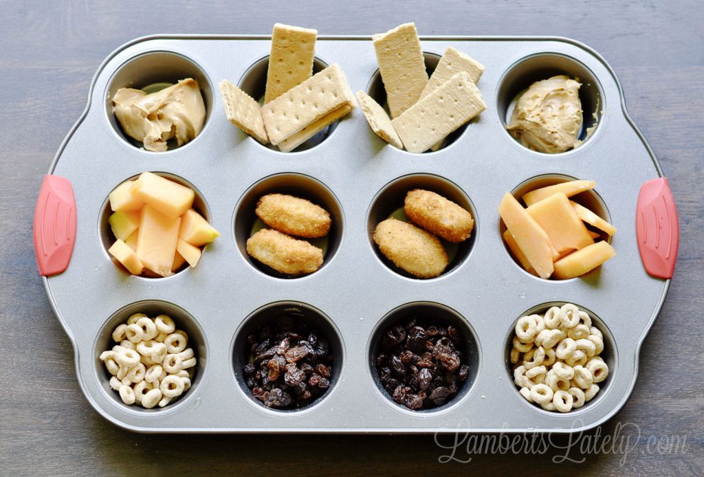 kid foods in a muffin tin.