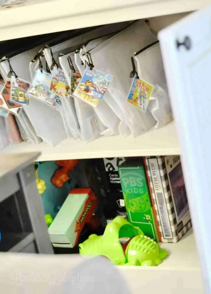 This post shows how to organize board games in bags for a simplified and streamlined storage solution. Creative ways of labeling games make this method even easier to maintain! Includes tips for organizing puzzles too.