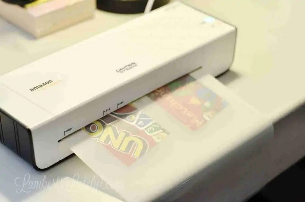 laminating a board game label