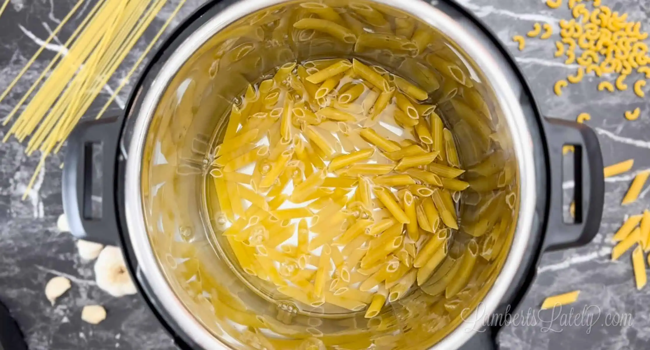 pasta and water in an instant pot.