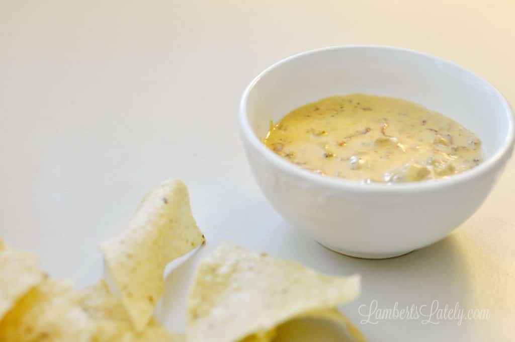 bowl of rotel sausage dip with tortilla chips