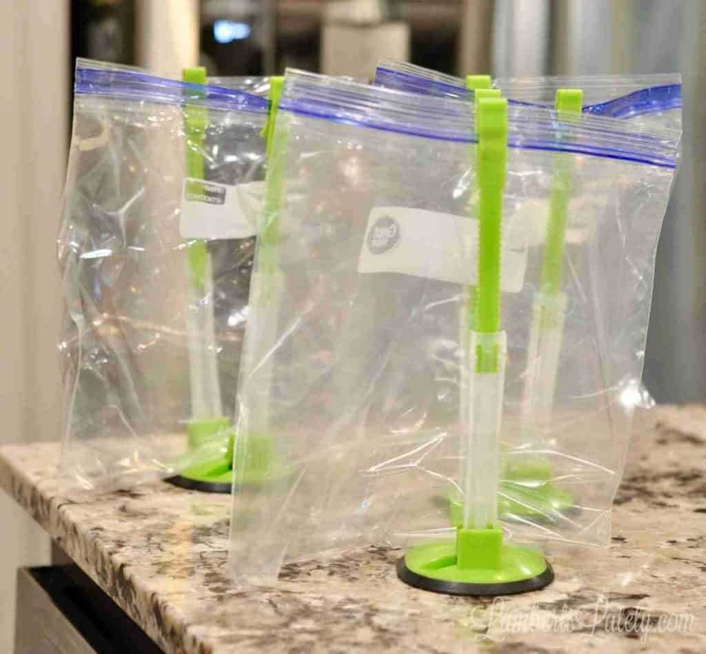 freezer meal bag openers on a counter.