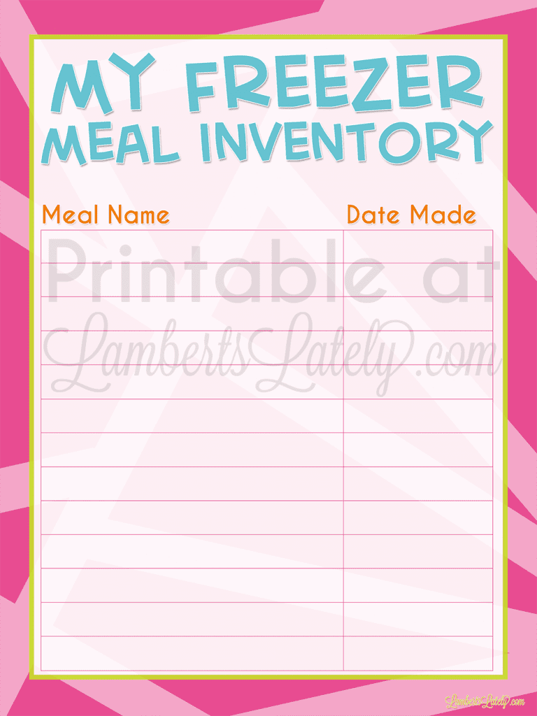 freezer meal inventory printable page