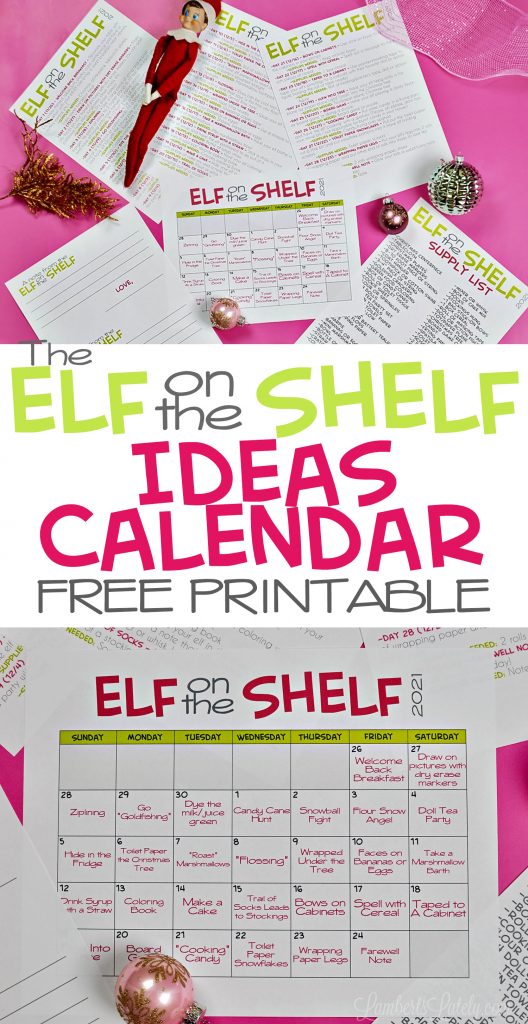 elf on the shelf ideas calendar printable