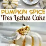 This recipe for Pumpkin Spice Tres Leches Cake is so easy - uses boxed mix, coffee creamer, sweetened condensed milk, and other simple ingredients to make a perfect fall dessert!