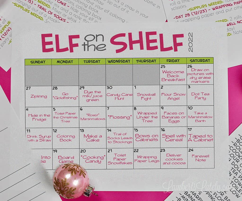 elf on the shelf calendar