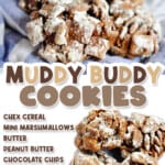muddy buddy cookies collage, with ingredients.