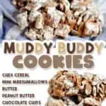 muddy buddy cookies collage, with ingredients.