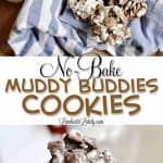 Make everybody's favorite party snack into a cookie! These No-Bake Muddy Buddies Cookies are simple to make - simply melt coating, stir in Chex, and allow to set. Great peanut butter/chocolate flavor.