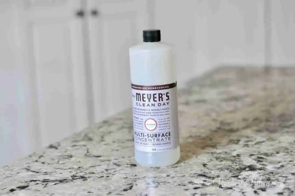 bottle of mrs. meyer's concentrate on a counter.