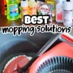 Collection of mopping solutions and cleaning supplies for effective floor cleaning.