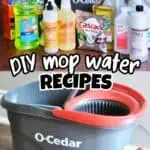 DIY mop water recipes with cleaning supplies and mop bucket for effective cleaning.