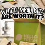 Various meal kits and ingredients from HelloFresh on a kitchen counter.