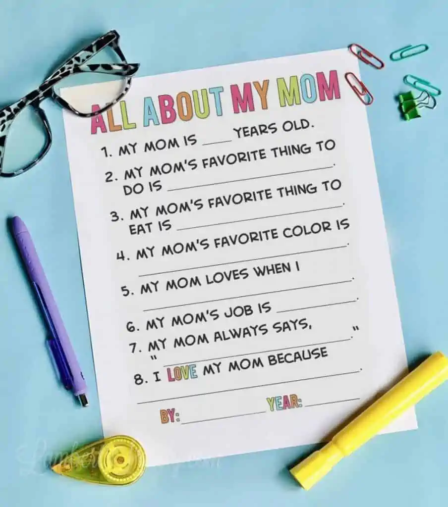 printable mother's day questionnaire