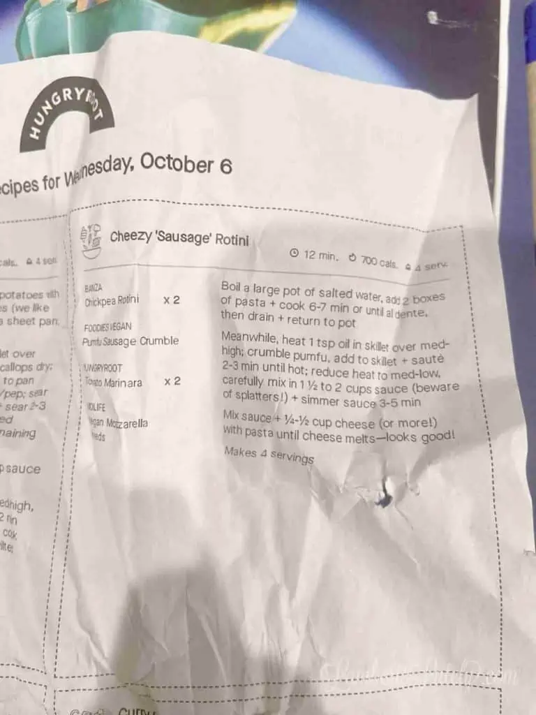hungry root instructions printed on a sheet of paper