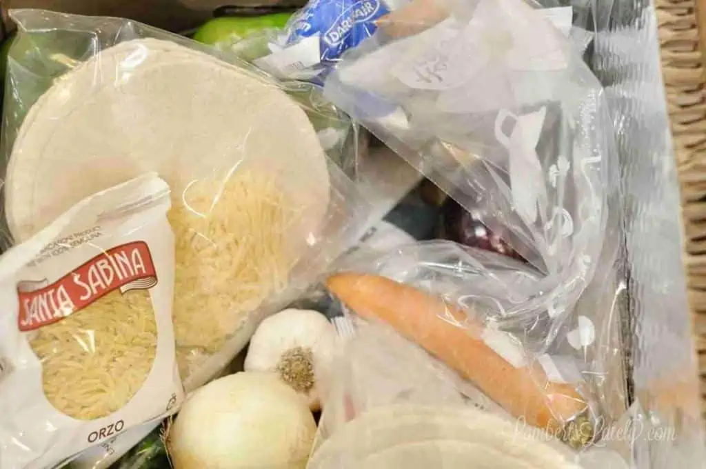 pile of meal ingredients on a counter