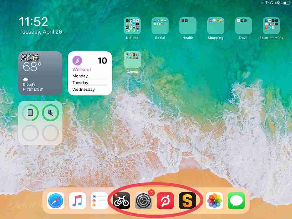 Ipad screenshot with Mpaceline, settings, Peloton, Stryd circled.