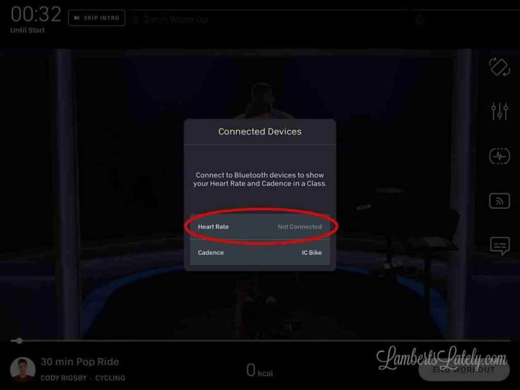 Heart rate option circled in connected devices on Peloton app.