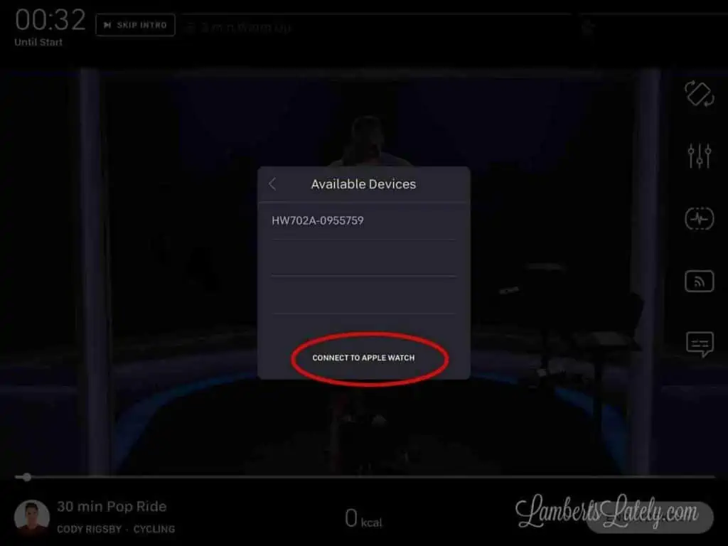 Connect to apple watch circled in Peloton app.