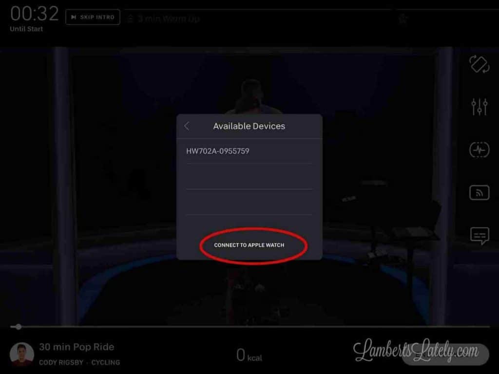 Connect to apple watch circled in Peloton app.