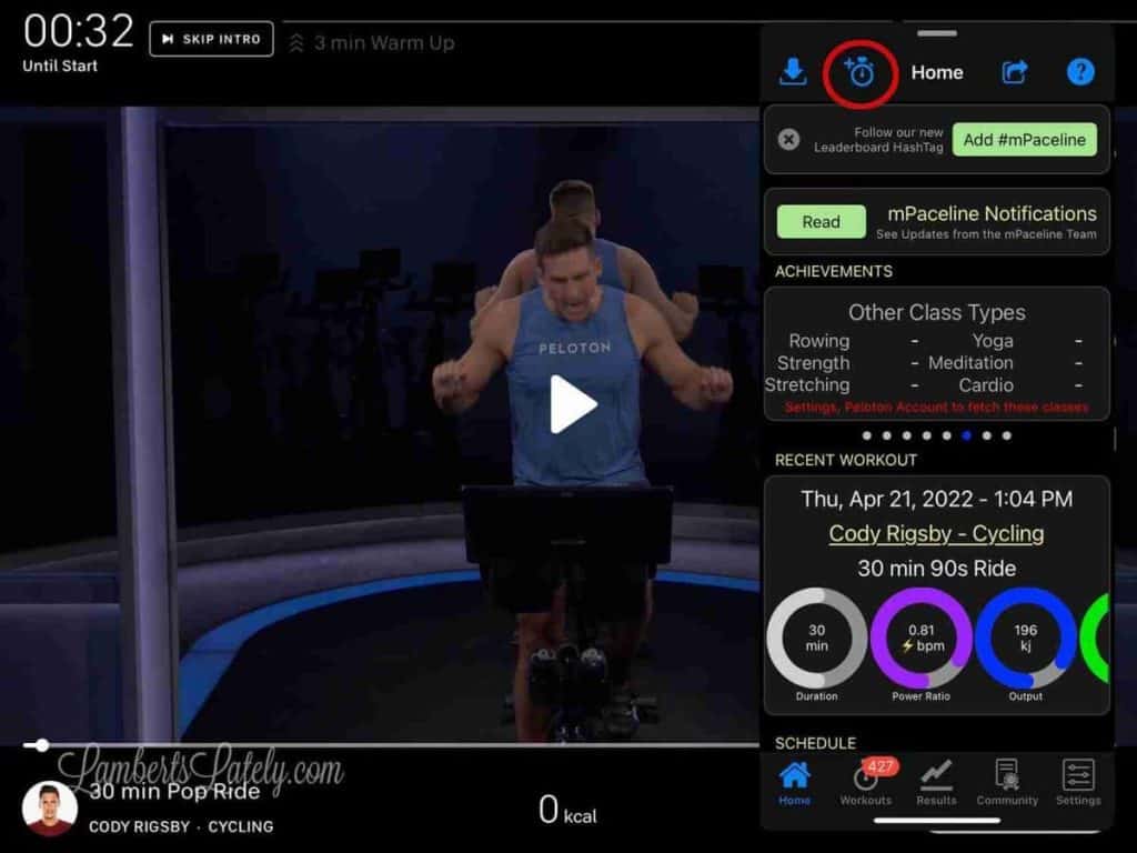 Mpaceline and Peloton open on an iPad.