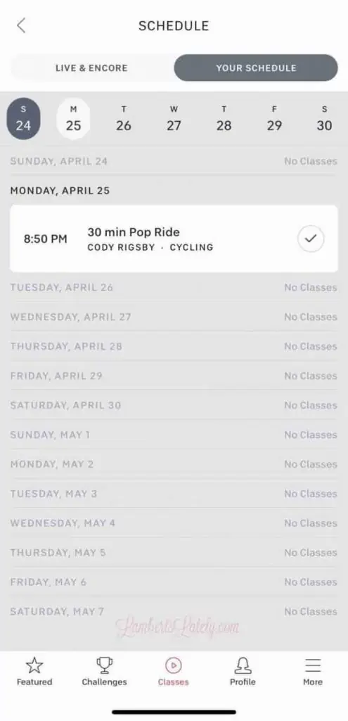 Your schedule in Peloton app.