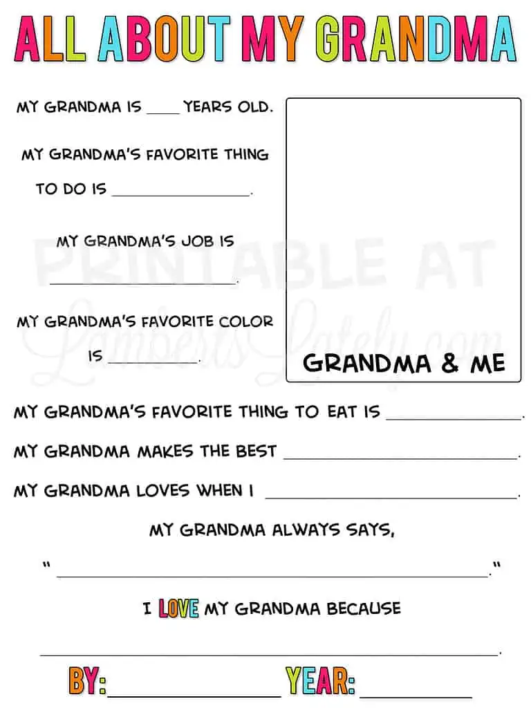 all about grandma printable.