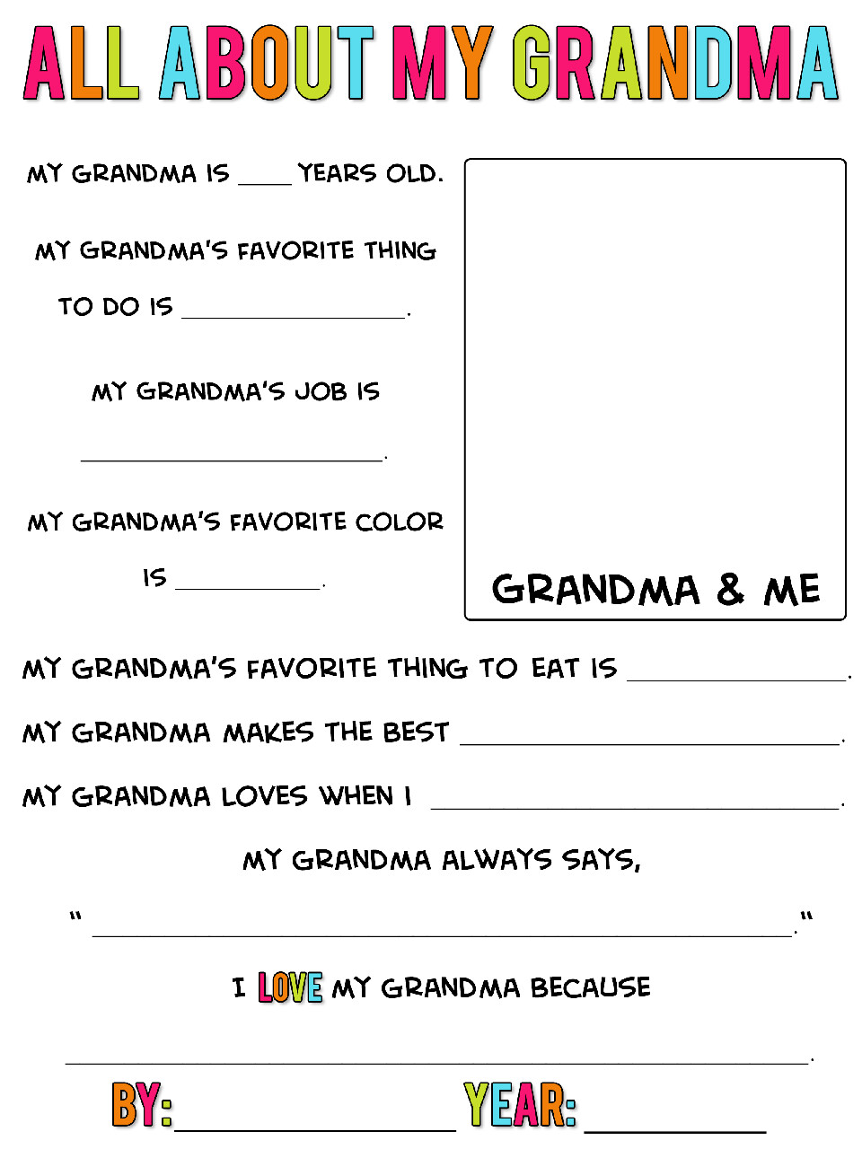 free all about my grandma printable questionnaire.