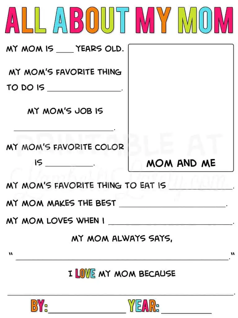 all about my mom printable.