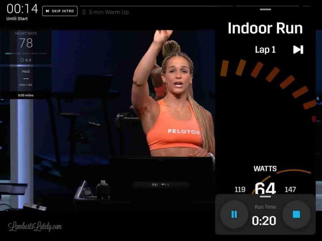 screenshot of a peloton treadmill class in the app - starting the stryd app