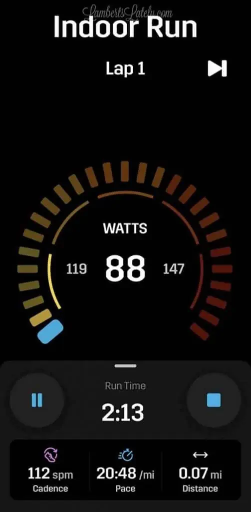 iPhone stryd app during an indoor run.