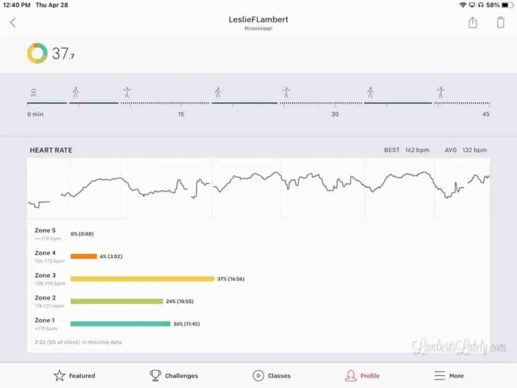 viewing a completed peloton tread workout in the iPad app