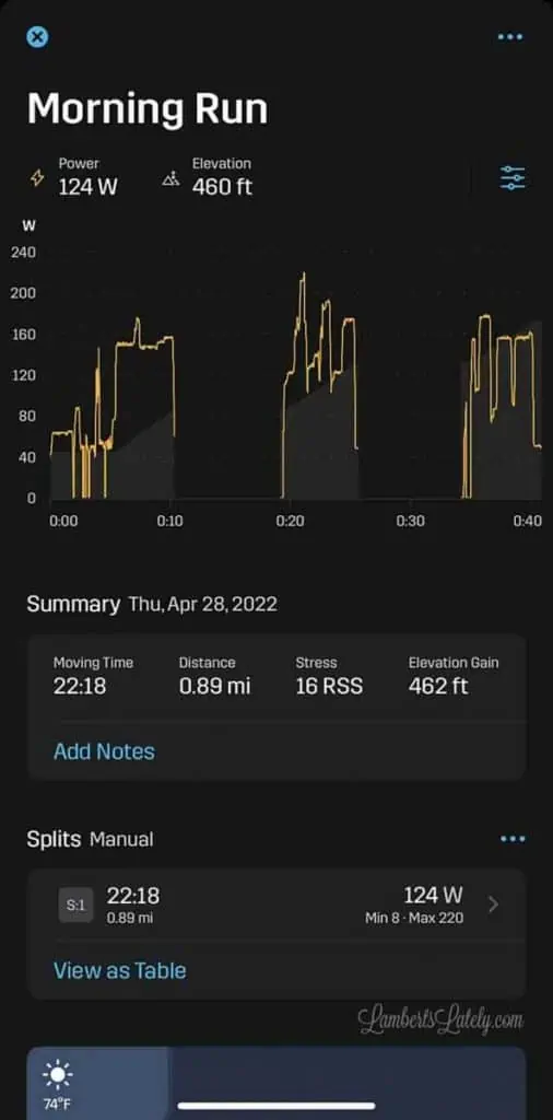viewing a run summary in the iOS stryd app.