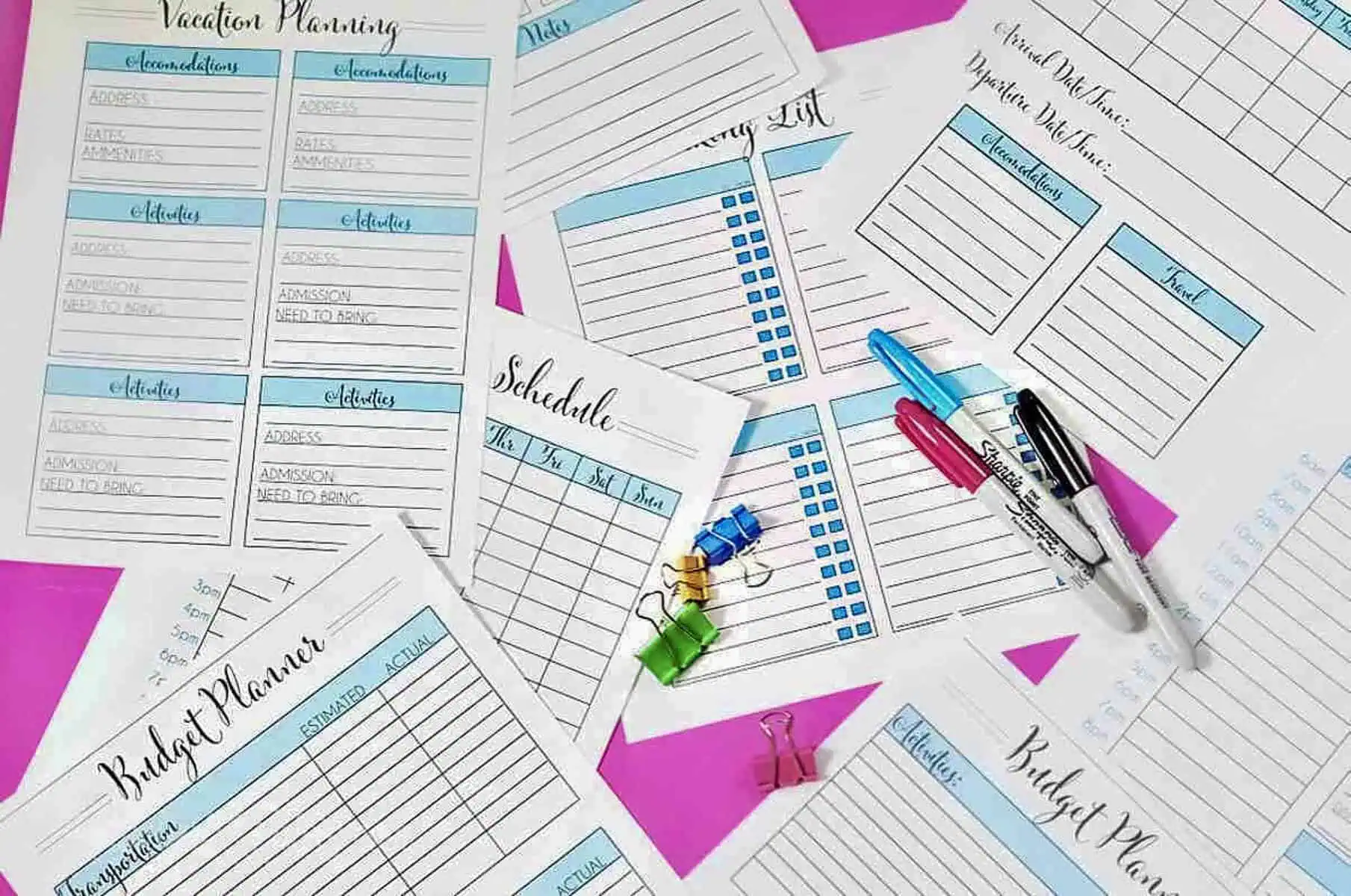 collection of free travel planner template printables.
