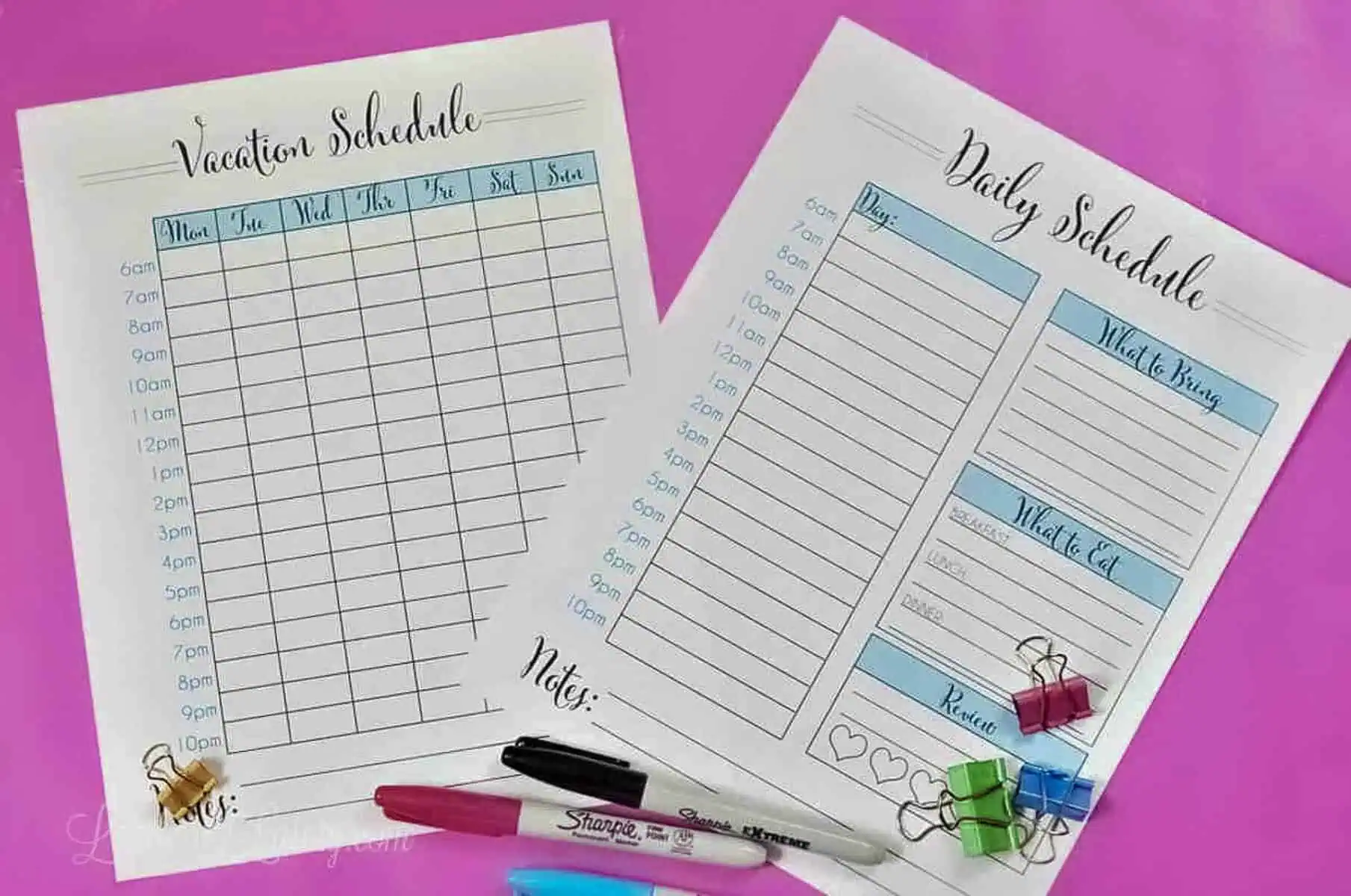 daily schedule and vacation schedule printables.