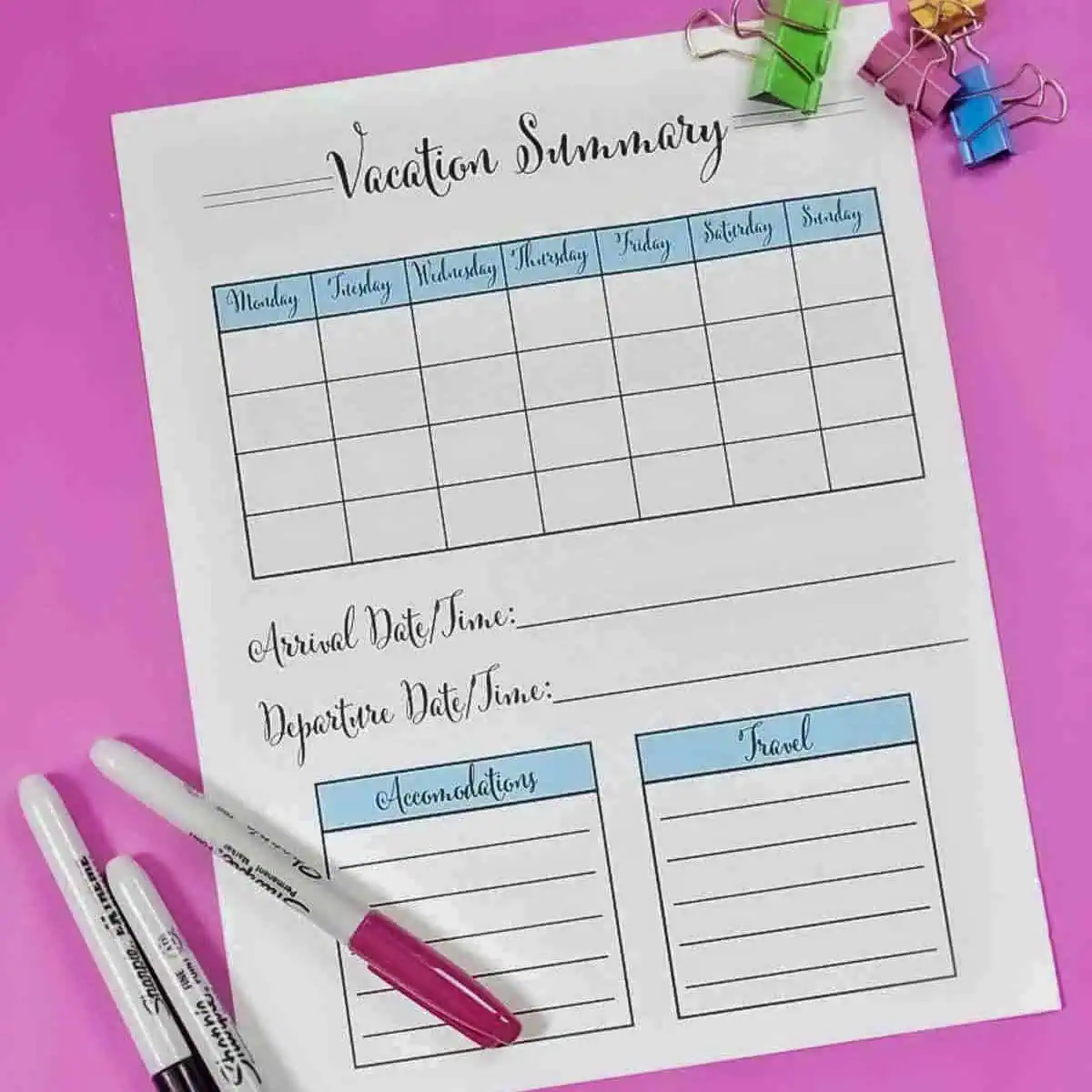 vacation summary template free printable.