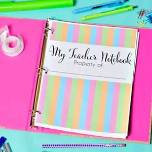 teacher planner printable in a notebook.